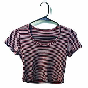 Red, Black & White Striped Top